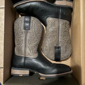 Black and Gray Leather Cowboy Boots
